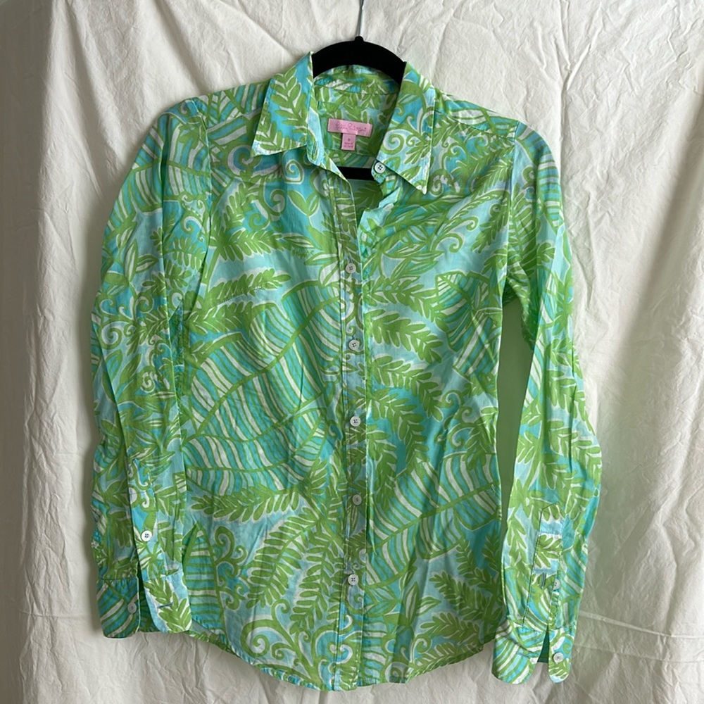 Lilly Pulitzer Blue & Green Printed Shirt - 0